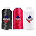 Sissewpro 40WT Machine Embroidery Thread 3 Big Spool (5,000M Each 15,000M Total) – White Black Red Polyester Embroidery Machine Thread 120D/2 for Commercial &amp; Home Embroidery Machines