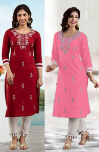 SISTO Women Chikan Embroidery Straight Kurta