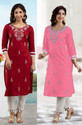 SISTO Women Chikan Embroidery Straight Kurta