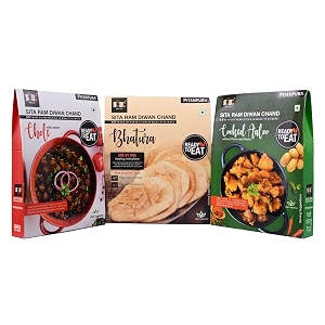 sita ram diwan chand chole bhature aaloo 300 gram each  ready to eat  no preservatives  no artificial flavors  hygienic  100 natural ingredients amp vegetarian  tasty snacks pack of 3