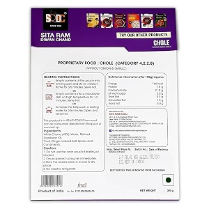 sita ram diwan chand ready to eat pack of 3 chole without onion amp garlic bhatura cooked aaloo 300 gram each no preservatives  no artificial flavors  100 natural ingredients  tasty snacks