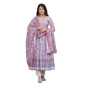 Cotton Anarkali Shiffly Work with Floral Printed