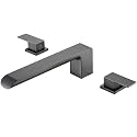 SITGES Minimalist Square-Shaped Bathtub Faucet,2-Handle Widespread Roman Tub Faucet with 11-Inch Spout Reach,High-Flow Deck Mount Bath Faucet Set,Valve Included,Gun Grey