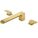 SITGES Minimalist Square-Shaped Bathtub Faucet,2-Handle Widespread Roman Tub Faucet with 11-Inch Spout Reach,High-Flow Deck Mount Bath Faucet Set,Valve Included,Brushed Gold