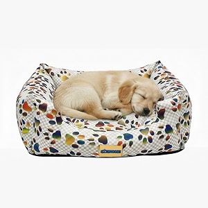 sitsnooze large dog bed 10 to 20kg for labrador golden retriever german shepherd - orthopedic washable sofa mattress winter lounger cushion waterproof pet bed multi white printed l