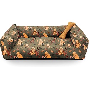 sitsnooze plush lounger dog bed and cat bedamp furniture  bed for dogs amp cats  lounger dog bed  water resistant indoor and outdoor winter lounger bed  colour green printed green xl