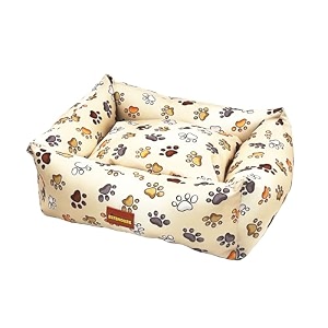 sitsnooze medium dog bed 5 to 10kg for beagle pug french bulldog - extra soft washable lounger cushion orthopedic mattress waterproof anti-slip cotton pet bed white amp brown printed m
