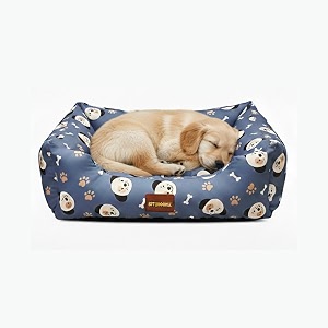 sitsnooze small dog bed up to 5kg for shih tzu pomeranian chihuahua puppies - plush soft washable bed orthopedic cushion indoor waterproof anti-slip bottom pet mattress multi blue s