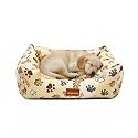 SITSNOOZE Large Dog Bed (10 to 20kg) for Labrador, Golden Retriever, German Shepherd - Orthopedic Washable Sofa Mattress, Soft Warm Winter Lounger, Waterproof Pet Bed (White &amp; Brown Printed, L)