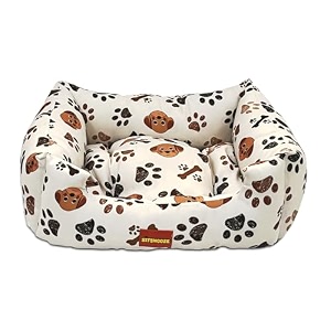 sitsnooze xl dog bed 20 to 30kg for labrador golden retriever husky - orthopedic sofa mattress washable heavy duty pet lounger cushion waterproof non-slip calming bed beige printed xl