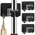 SITTELLA® 4 Pieces Stainless Steel 1 Rack with 1 Hook Heavy Duty Wall Mounted Broom and Mop Stick Holder, Hanging Tools for Home Kitchen Garden Laundry Garage (Black)