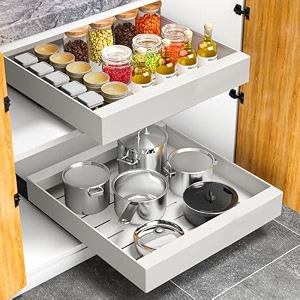 sittella carbon steel 3-piece pull-out cabinet organizer 38  25 cm - heavy duty slide-out storage drawer for kitchen pantry bathroom amp living room white