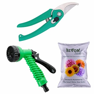 sivon gardening tools kit-3 pcs garden pruner water spray gun flower seeds packet  durable gardening tools  home gardening tool kit  terrace gardening accessories