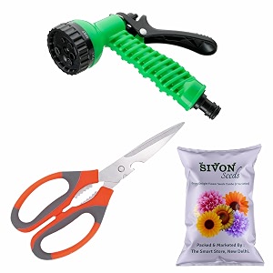 sivon gardening tools kit-3 pcs garden scissor water spray gun flower seeds packet  durable gardening tools  home gardening tool kit  terrace gardening accessories