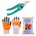 SIVON Gardening Tools Kit-3 Pcs (Garden Pruner, Gardening Gloves Orange, Flower Seeds Packet) | Durable Gardening Tools | Home Gardening Tool Kit | Terrace Gardening Accessories