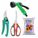 SIVON Gardening Tools Kit-4 Pcs (Garden Pruner, Garden Scissor, Water Spray Gun, Flower Seeds Packet) | Durable Gardening Tools | Home Gardening Tool Kit | Terrace Gardening Accessories