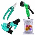SIVON Gardening Tools Kit-4 Pcs (Garden Gloves with Claws, Garden Pruner, Water Spray Gun, Flower Seeds Packet) | Durable Gardening Tools | Home Gardening Tool Kit