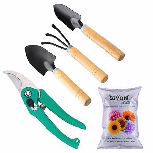 sivon gardening tools kit-5 pcs cultivator big trowel small trowel garden pruner flower seeds packet  durable gardening tools  home gardening tool kit  terrace gardening accessories