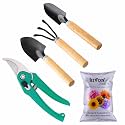 SIVON Gardening Tools Kit-5 Pcs (Cultivator, Big Trowel, Small Trowel, Garden Pruner, Flower Seeds Packet) | Durable Gardening Tools | Home Gardening Tool Kit | Terrace Gardening Accessories