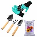 SIVON Gardening Tools Kit-5 Pcs (Garden Gloves with Claws, Cultivator, Big Trowel, Small Trowel, Flower Seeds Packet) | Durable Gardening Tools | Home Gardening Tool Kit