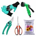SIVON Gardening Tools Kit-5 Pcs (Garden Gloves with Claws, Garden Pruner, Garden Scissor, Water Spray Gun, Flower Seeds Packet) | Durable Gardening Tools | Home Gardening Tool Kit