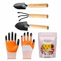 SIVON Gardening Tools Kit-5 Pcs (Cultivator, Big Trowel, Small Trowel, Gardening Gloves Orange, Flower Seeds Packet) | Durable Gardening Tools | Home Gardening Tool Kit