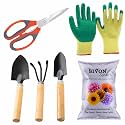 SIVON Gardening Tools Kit-6 Pcs (Cultivator, Big Trowel, Small Trowel, Garden Scissor, Gardening Gloves Green, Flower Seeds Packet) | Durable Gardening Tools | Home Gardening Tool Kit