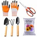 SIVON Gardening Tools Kit-6 Pcs (Cultivator, Big Trowel, Small Trowel, Garden Scissor, Gardening Gloves Orange, Flower Seeds Packet) | Durable Gardening Tools | Home Gardening Tool Kit