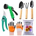 SIVON Gardening Tools Kit-7 Pcs (Cultivator, Big Trowel, Small Trowel, Garden Pruner, Gardening Gloves Orange, Water Spray Gun, Flower Seeds Packet) | Durable Gardening Tools