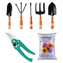 SIVON Gardening Tools Kit-7 Pcs (Fork, Cultivator, Big Trowel, Small Trowel, Weeder, Garden Pruner, Flower Seeds Packet) | Durable Gardening Tools | Home Gardening Tool Kit