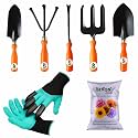 SIVON Gardening Tools Kit-7 Pcs (Fork, Cultivator, Big Trowel, Small Trowel, Weeder, Garden Gloves with Claws, Flower Seeds Packet) | Durable Gardening Tools | Home Gardening Tool Kit