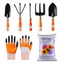 SIVON Gardening Tools Kit-7 Pcs (Fork, Cultivator, Big Trowel, Small Trowel, Weeder, Gardening Gloves Orange, Flower Seeds Packet) | Durable Gardening Tools | Home Gardening Tool Kit