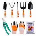 SIVON Gardening Tools Kit-8 Pcs (Fork, Cultivator, Big Trowel, Small Trowel, Weeder, Garden Pruner, Gardening Gloves Orange, Flower Seeds Packet) | Durable Gardening Tools