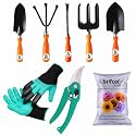 SIVON Gardening Tools Kit-8 Pcs (Fork, Cultivator, Big Trowel, Small Trowel, Weeder, Garden Gloves with Claws, Garden Pruner, Flower Seeds Packet) | Durable Gardening Tools