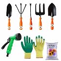SIVON Gardening Tools Kit-8 Pcs (Fork, Cultivator, Big Trowel, Small Trowel, Weeder, Gardening Gloves Green, Water Spray Gun, Flower Seeds Packet) | Durable Gardening Tools