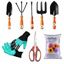 SIVON Gardening Tools Kit-8 Pcs (Fork, Cultivator, Big Trowel, Small Trowel, Weeder, Garden Gloves with Claws, Garden Scissor, Flower Seeds Packet) | Durable Gardening Tools