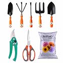 SIVON Gardening Tools Kit-8 Pcs (Fork, Cultivator, Big Trowel, Small Trowel, Weeder, Garden Pruner, Garden Scissor, Flower Seeds Packet) | Durable Gardening Tools | Home Gardening Tool Kit