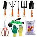 SIVON Gardening Tools Kit-9 Pcs (Fork, Cultivator, Big Trowel, Small Trowel, Weeder, Garden Scissor, Gardening Gloves Green, Water Spray Gun, Flower Seeds Packet) | Durable Gardening Tools