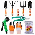 SIVON Gardening Tools Kit-9 Pcs (Fork, Cultivator, Big Trowel, Small Trowel, Weeder, Garden Pruner, Gardening Gloves Orange, Water Spray Gun, Flower Seeds Packet) | Durable Gardening Tools