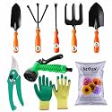 SIVON Gardening Tools Kit-9 Pcs (Fork, Cultivator, Big Trowel, Small Trowel, Weeder, Garden Pruner, Gardening Gloves Green, Water Spray Gun, Flower Seeds Packet) | Durable Gardening Tools