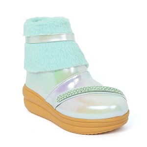 freeplay girls winter boots with fur collar  stylish slip-on ankle boots with cushioned sole  warm amp comfortable casual shoes for kids girls pink black white beige blue