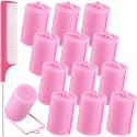SIYAA:- Self Grip Hair Rollers Curlers 24 Pcs Set with 12Pcs Heatless Hair Rollers 3 Sizes (4 Jumbo, 4 Large &amp; 4 Medium) and 12 Pcs Hair Clips for Long Short Thick Fine Thin Hair Volume (pink M-1)