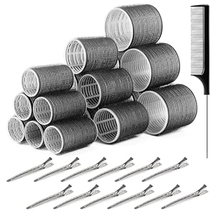 siyaa- self grip hair rollers curlers 24 pcs set with 12pcs heatless hair rollers 3 sizes 4 jumbo 4 large amp 4 medium and 12 pcs hair clips for long short thick fine thin hair volume pink m-1
