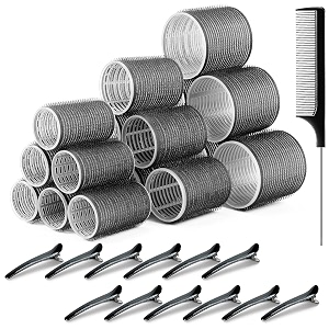 siyaa 31 pcs black hair roller set18 pcs heatless hair rollers 3 size hair clips and 1 comb hair rollers for longmedium and short hair m-1