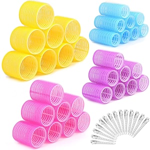 siyaa 46pcs hair curlers rollers jumbo big hair roller sets with stainless steel duckbill clip 4 size self grip hair curlers rollers for long medium short thick fine thin hair bangs volume