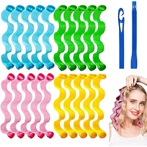 siyaa hair curlers 20 pcs spiral curls styling kit no heat hair curlers heatless spiral curlers hair rollers wave styles with 2 pieces styling hooks for most hairstyles 30 cmhair waving