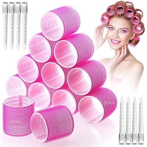 siyaa hair curlers rollers6pcs jumbo big hair rollers set hair curlers self grip holding rollers with stainless steel duckbill clips for long medium for women amp girls