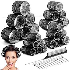 siyaa jumbo hair curler rollers 24pcs heatless hair roller with 12pcs clips 4 sizesjumbo large medium smallself grip holding hair rollers for long medium short thick fine volume 37 pieces set