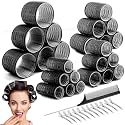 SIYAA Jumbo Hair Curler Rollers 24PCS Heatless Hair Roller with 12PCS Clips, 4 Sizes（Jumbo Large Medium Small）Self Grip Holding Hair Rollers for Long Medium Short Thick Fine Volume (37 Pieces Set)