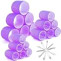 SIYAA Jumbo Hair Curlers 30 Pcs - 18 Large Rollers and 12 Stainless Steel Duckbill Clips, 3 Sizes for Long Medium Short Hair - Salon DIY Hairstyles